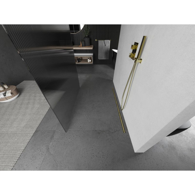 Mexen Kioto paroi de douche autoportante 130 x 200 cm, rainures 8 mm, or brossé - 800-130-002-55-09