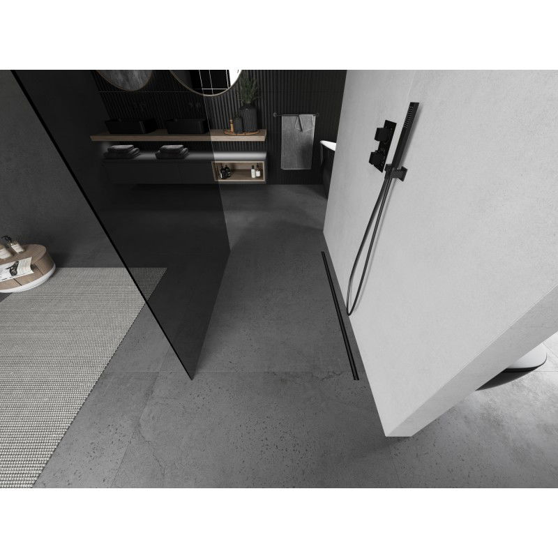 Mexen Kioto paroi de douche autoportante 110 x 200 cm, graphite 8 mm, finition métal - 800-110-002-95-40