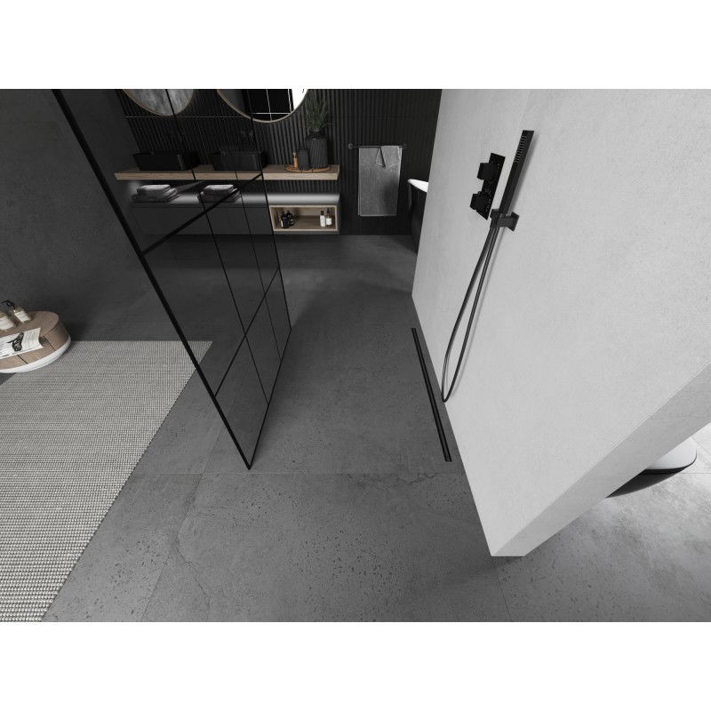 Mexen Kioto paroi de douche autoportante 120 x 200 cm, grille noire 8 mm, métal gun - 800-120-002-95-77