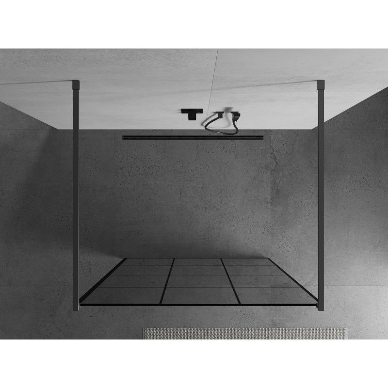 Mexen Kioto paroi de douche autoportante 100 x 200 cm, grille noire 8 mm, métal gun - 800-100-002-95-77