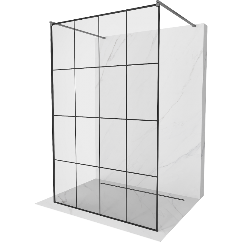 Mexen Kioto paroi de douche autoportante 140 x 200 cm, grille noire 8 mm, métal gun - 800-140-002-95-77