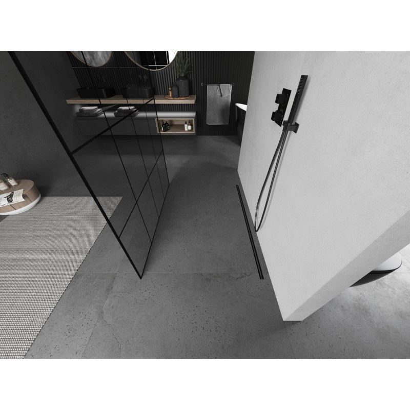 Mexen Kioto paroi de douche autoportante 160 x 200 cm, grille noire 8 mm, gun metal - 800-160-002-95-77