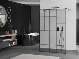 Mexen Kioto paroi de douche autoportante 100 x 200 cm, motif noir 8 mm, gun metal - 800-100-002-95-78