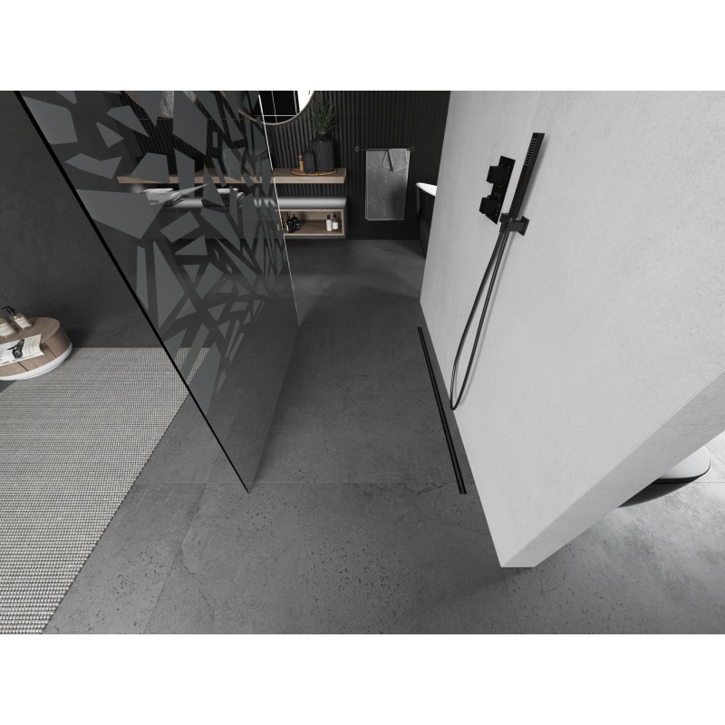Mexen Kioto paroi de douche autoportante 130 x 200 cm, motif blanc 8 mm, gun metal - 800-130-002-95-85