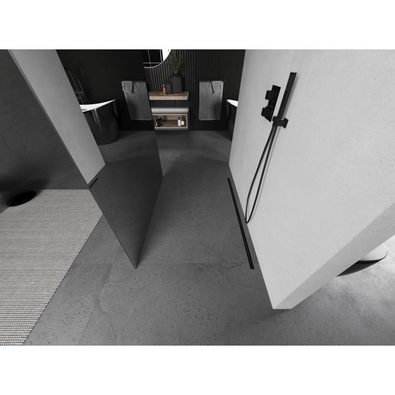 Mexen Kioto paroi de douche autoportante 140 x 200 cm, miroir 8 mm, métal bronzé - 800-140-002-95-50
