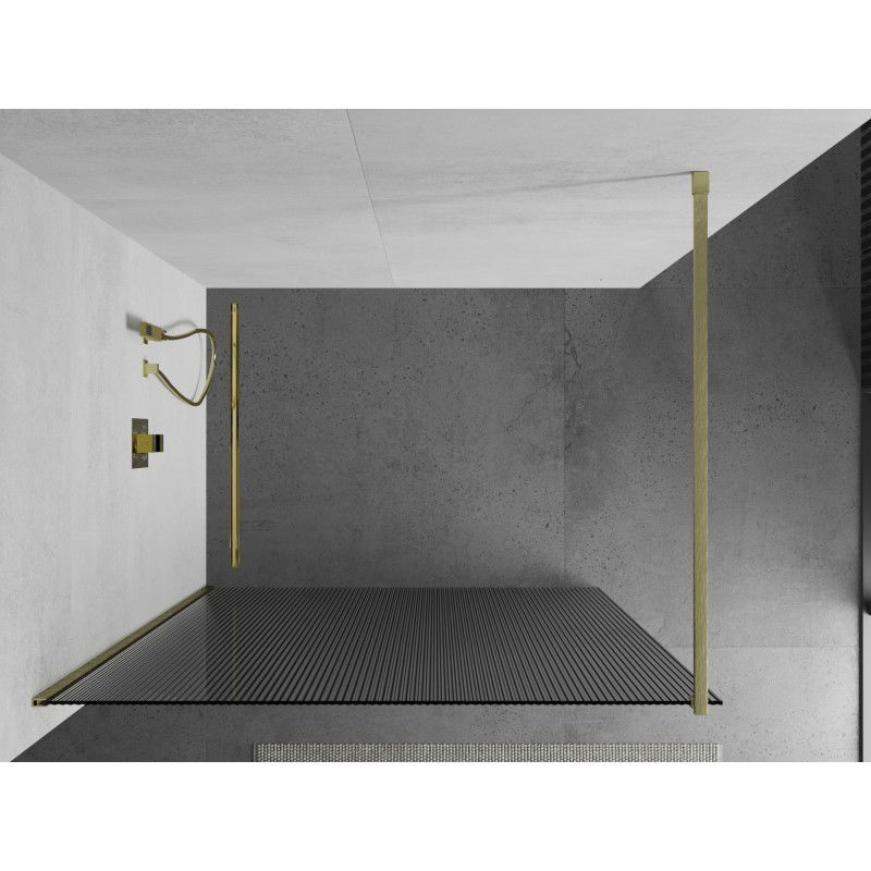 Mexen Kioto paroi de douche Walk-in 120 x 200 cm, rayures 8 mm, or brossé - 800-120-101-55-09