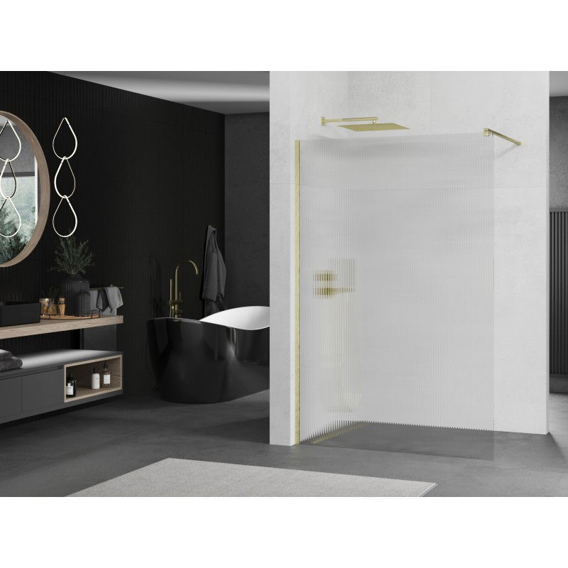 Mexen Kioto paroi de douche Walk-in 140 x 200 cm, rayures 8 mm, or brossé - 800-140-101-55-09