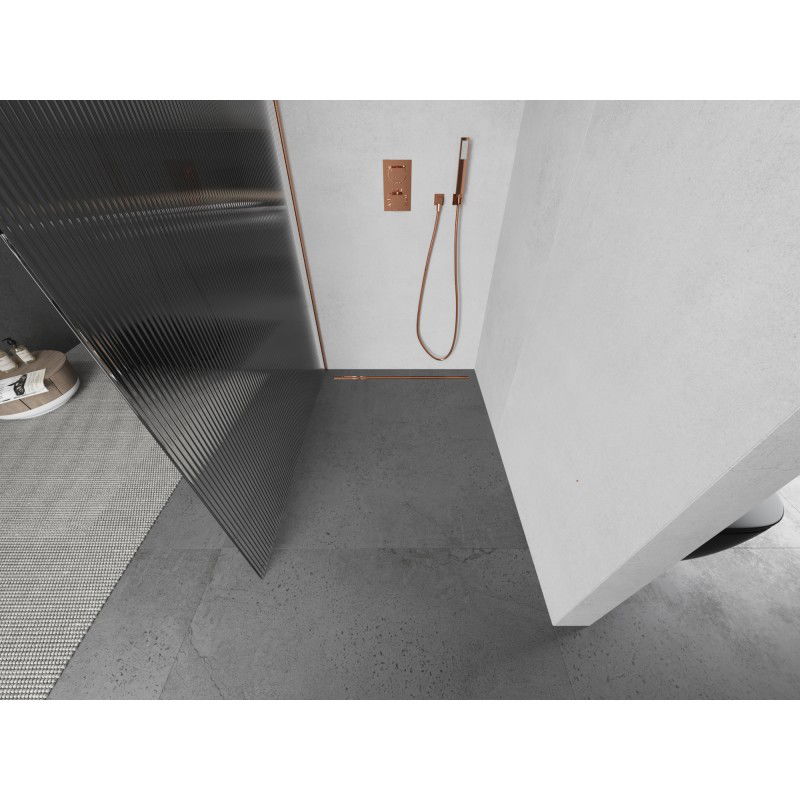 Mexen Kioto panneau de douche Walk-in 70 x 200 cm, rayures 8 mm, cuivre brossé - 800-070-101-65-09
