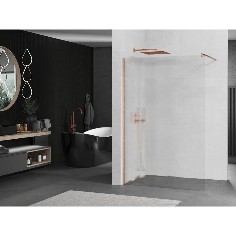 Mexen Kioto paroi de douche Walk-in 100 x 200 cm, rayures 8 mm, cuivre brossé - 800-100-101-65-09