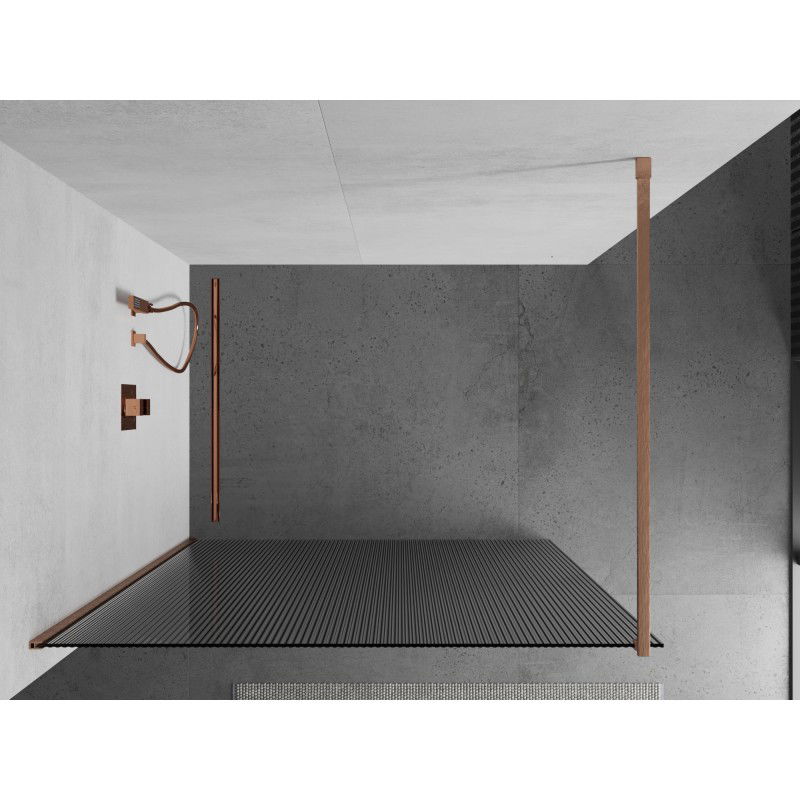 Mexen Kioto paroi de douche Walk-in 110 x 200 cm, rayures 8 mm, cuivre brossé - 800-110-101-65-09