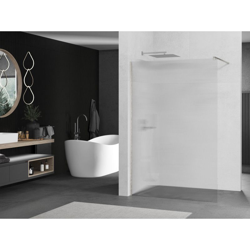Mexen Kioto paroi de douche Walk-in 100 x 200 cm, rayures 8 mm, nickel brossé - 800-100-101-97-09