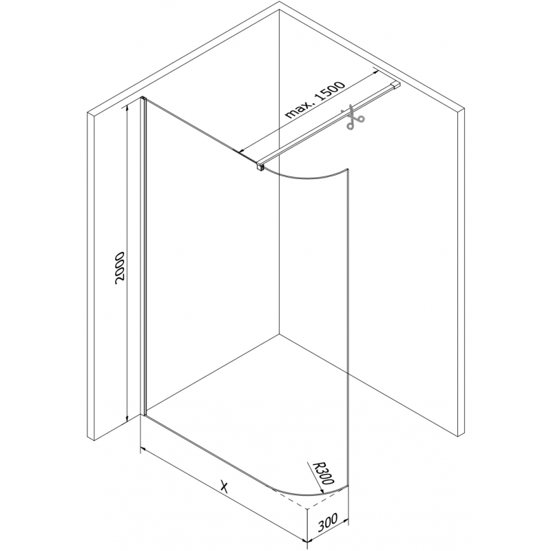 Mexen Kioto-R paroi de douche arrondie Walk-in 90 x 200 cm, transparent 8 mm, blanc - 800-090-101-20-06