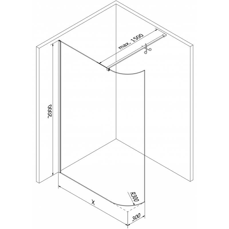 Mexen Kioto-R paroi de douche arrondie Walk-in 140 x 200 cm, transparent 8 mm, or - 800-140-101-50-06