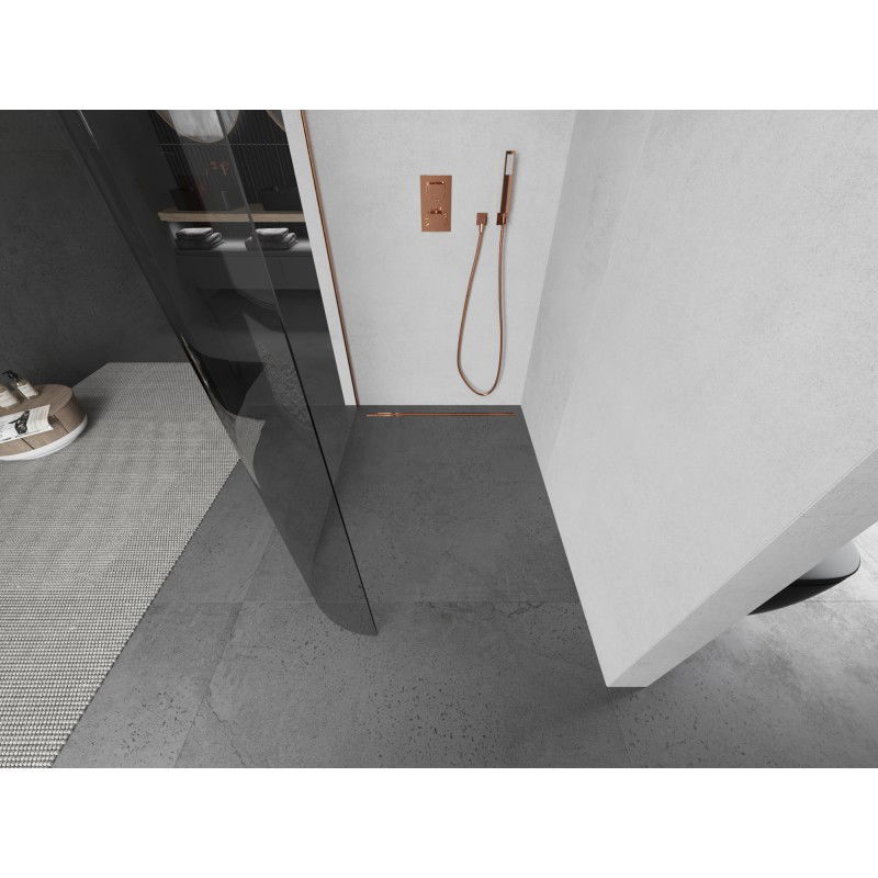 Mexen Kioto-R Paroi de douche arrondie Walk-in 90 x 200 cm, transparent 8 mm, cuivre brossé - 800-090-101-65-06