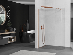 Mexen Kioto paroi de douche arrondie Walk-in 100 x 200 cm, verre transparent 8 mm, cuivre brossé - 800-100-101-65-06