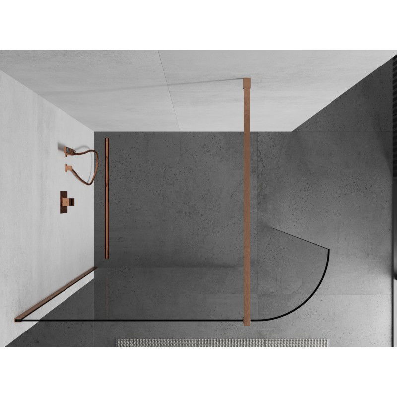 Mexen Kioto-R paroi de douche arrondie Walk-in 140 x 200 cm, transparent 8 mm, cuivre brossé - 800-140-101-65-06