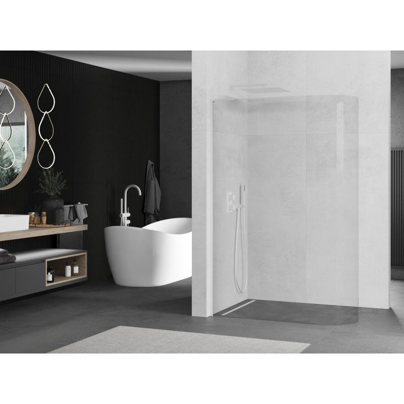 Mexen Kioto-R L paroi de douche arrondie Walk-in 80 x 200 cm, transparent, blanc - 800-080-103-20-06