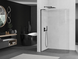 Mexen Kioto L paroi de douche arrondie Walk-in 100 x 200 cm, transparent, noir - 800-100-103-70-06