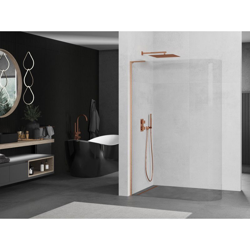 Mexen Kioto-R L paroi de douche arrondie Walk-in 80 x 200 cm, transparent, cuivre brossé - 800-080-103-65-06