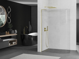 Mexen Kioto-R L paroi de douche arrondie Walk-in 90 x 200 cm, transparent, or - 800-090-103-50-06