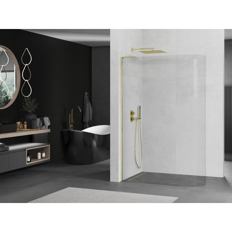 Mexen Kioto-R L paroi de douche arrondie Walk-in 120 x 200 cm, transparent, or - 800-120-103-50-06