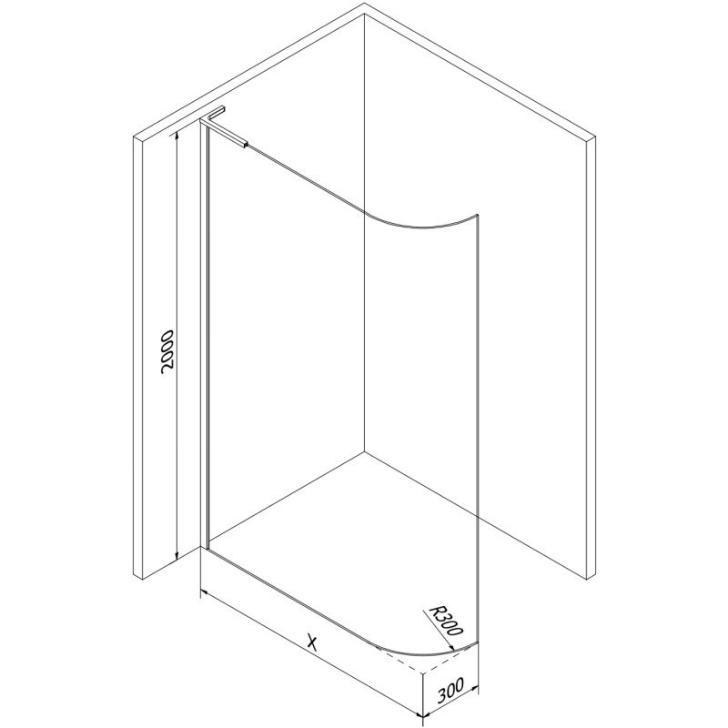 Mexen Kioto-R L Paroi de douche arrondie Walk-in 110 x 200 cm, transparent, or brossé - 800-110-103-55-06