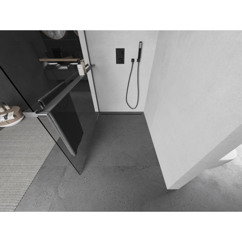 Mexen Kioto+ paroi de douche avec étagère Walk-in 100 x 200 cm, transparent, gris canon brossé - 800-100-121-66-00