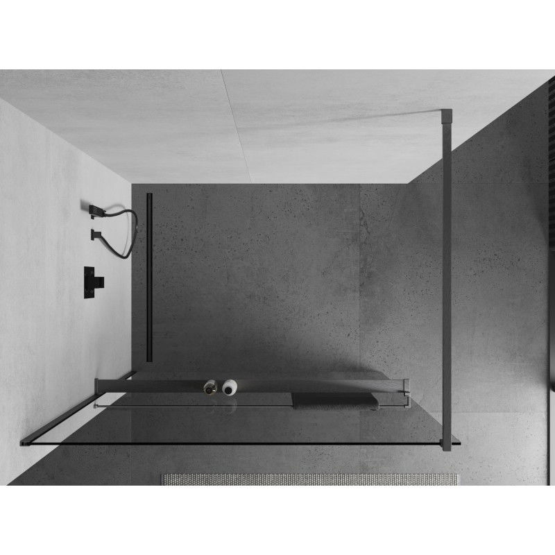 Mexen Kioto+ paroi de douche avec étagère Walk-in 115 x 200 cm, transparent, gris canon brossé - 800-115-121-66-00