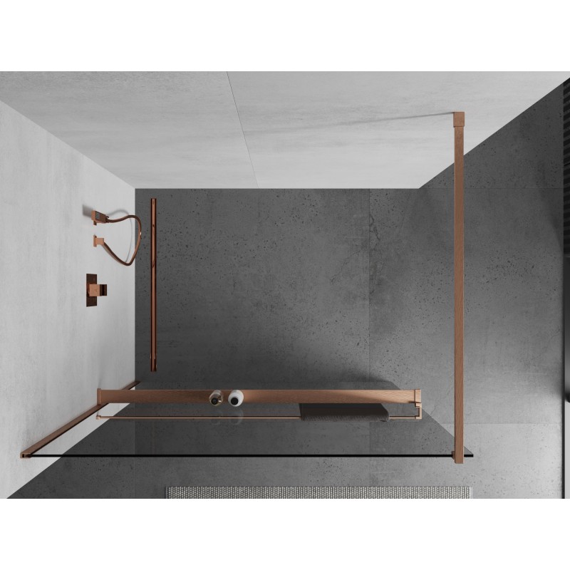 Mexen Kioto+ paroi de douche avec étagère Walk-in 90 x 200 cm, transparent, cuivre brossé - 800-090-121-65-00