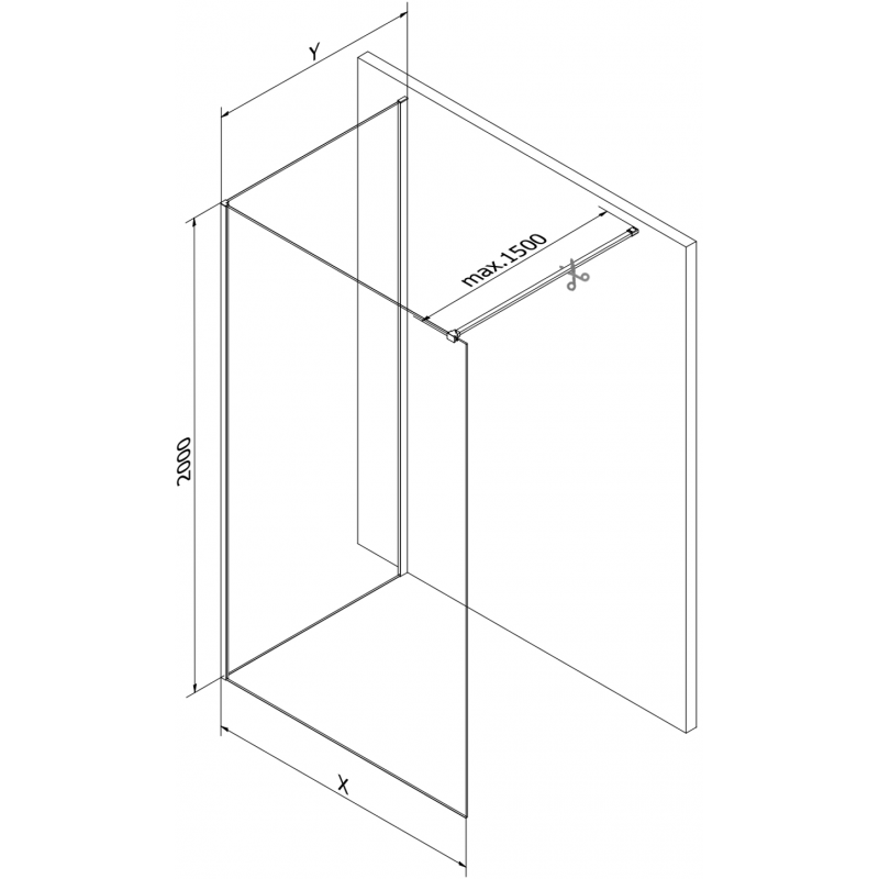 Mexen Kioto paroi de douche Walk-in 135 x 70 cm, transparent, noir - 800-135-212-70-00-070