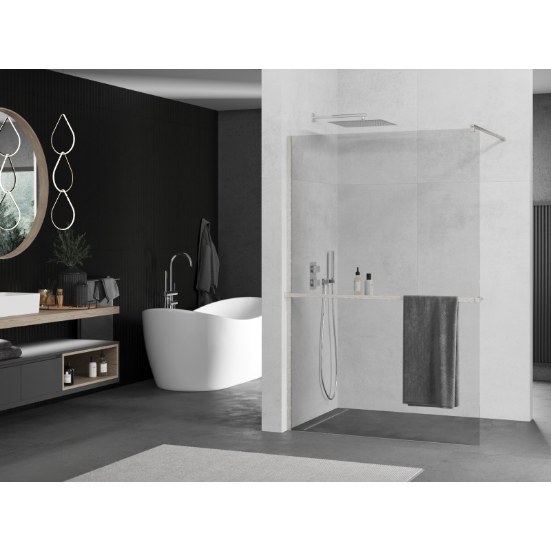 Mexen Kioto+ paroi de douche avec étagère Walk-in 120 x 200 cm, transparent, nickel brossé - 800-120-121-97-00