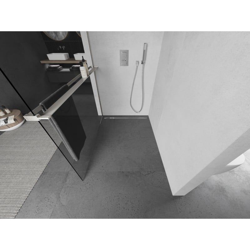 Mexen Kioto+ paroi de douche avec étagère Walk-in 135 x 200 cm, transparent, nickel brossé - 800-135-121-97-00