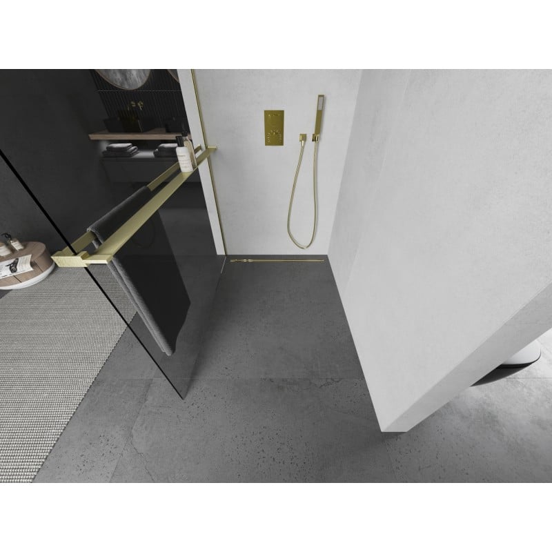 Mexen Kioto+ paroi de douche avec étagère Walk-in 125 x 200 cm, transparent, or brossé - 800-125-121-55-00