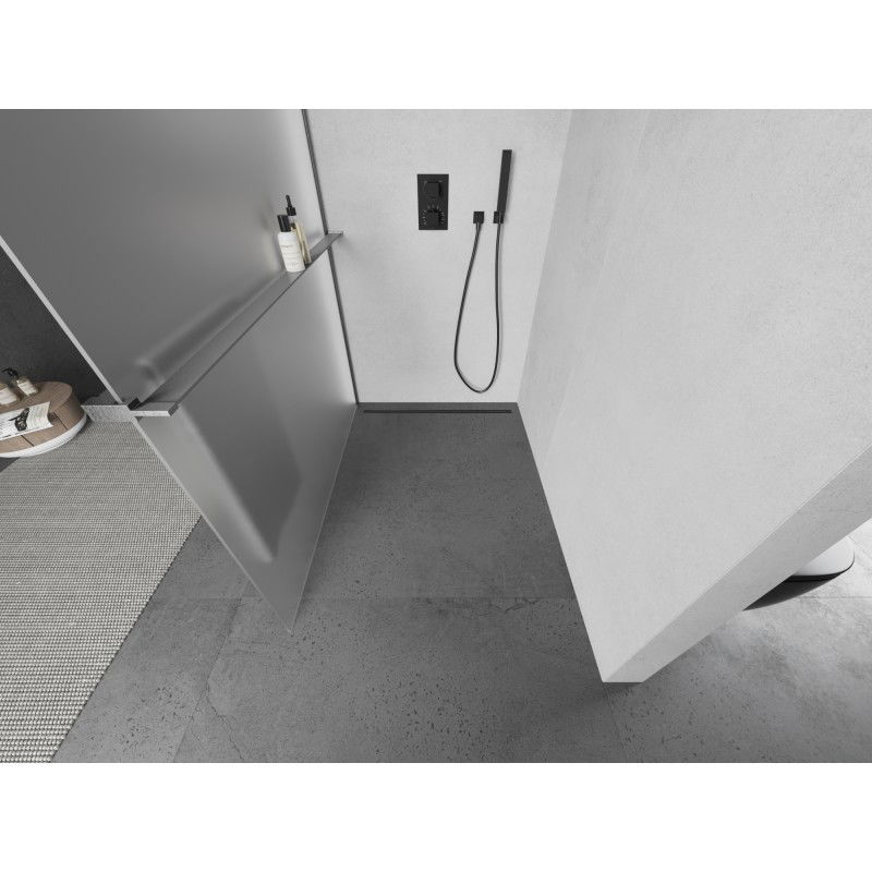 Mexen Kioto+ paroi de douche avec étagère Walk-in 130 x 200 cm, givré, gris canon brossé - 800-130-121-66-30
