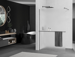 Mexen Kioto+ paroi de douche avec étagère Walk-in 140 x 200 cm, verre givré, gris foncé brossé - 800-140-121-66-30