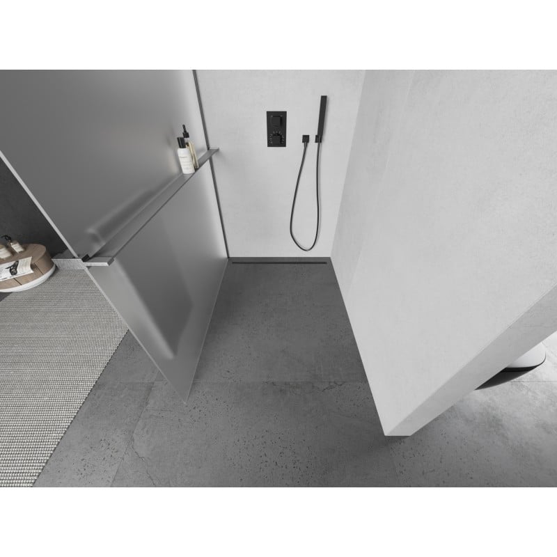 Mexen Kioto+ paroi de douche avec étagère Walk-in 90 x 200 cm, givre, gun metal - 800-090-121-95-30