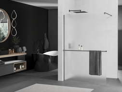 Mexen Kioto+ paroi de douche avec étagère Walk-in 140 x 200 cm, givré, gun metal - 800-140-121-95-30