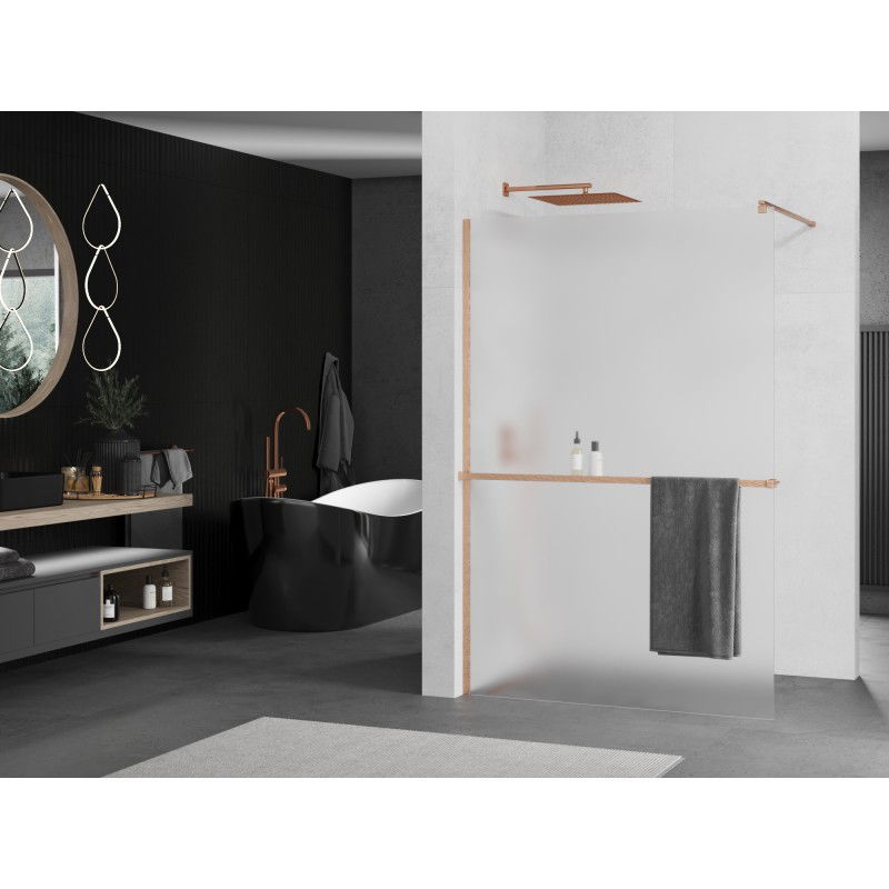 Mexen Kioto+ paroi de douche avec étagère Walk-in 90 x 200 cm, givre, cuivre brossé - 800-090-121-65-30