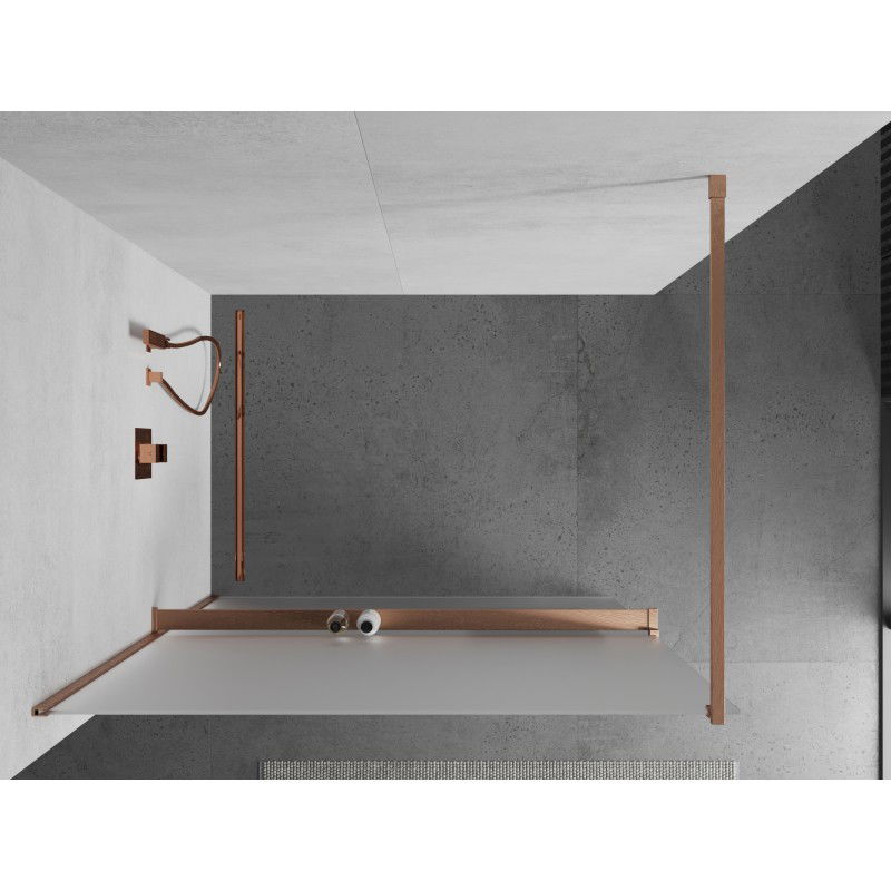 Mexen Kioto+ paroi de douche avec étagère Walk-in 90 x 200 cm, givre, cuivre brossé - 800-090-121-65-30