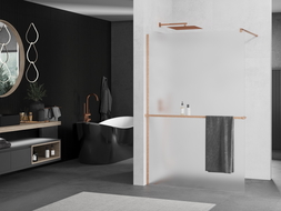 Mexen Kioto+ paroi de douche avec étagère Walk-in 120 x 200 cm, verre givré, laiton brossé - 800-120-121-65-30