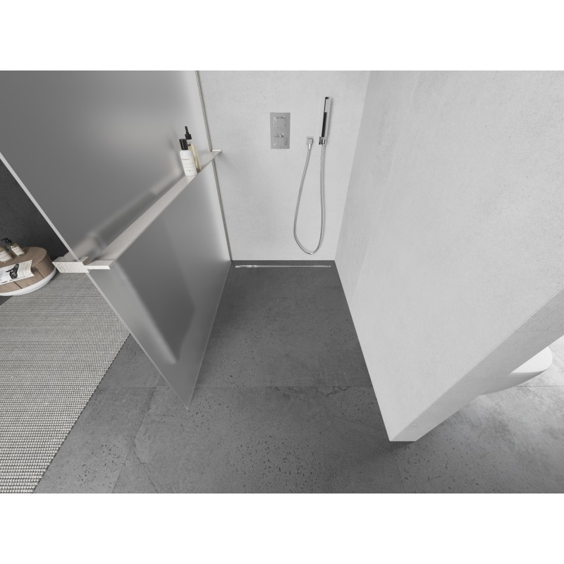 Mexen Kioto+ paroi de douche avec étagère Walk-in 130 x 200 cm, givré, nickel brossé - 800-130-121-97-30