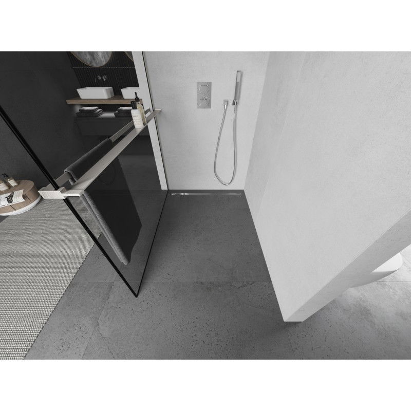 Mexen Kioto+ paroi de douche avec étagère Walk-in 120 x 200 cm, cadre noir, nickel brossé - 800-120-121-97-70
