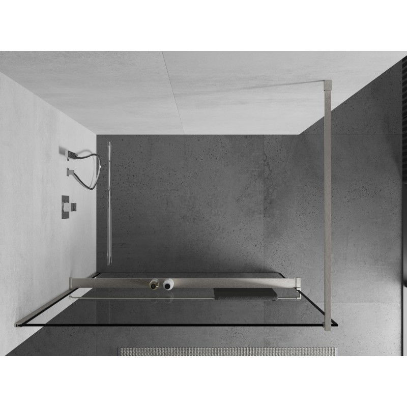 Mexen Kioto+ paroi de douche avec étagère Walk-in 140 x 200 cm, cadre noir, nickel brossé - 800-140-121-97-70