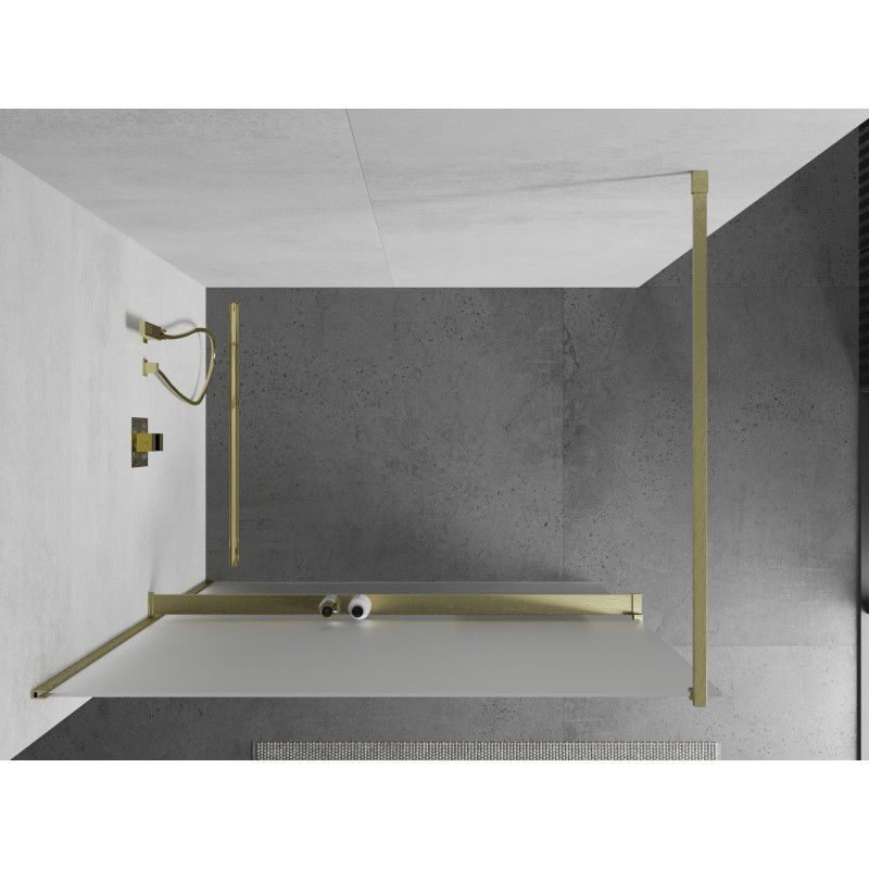 Mexen Kioto+ paroi de douche avec étagère Walk-in 90 x 200 cm, givre, or brossé - 800-090-121-55-30