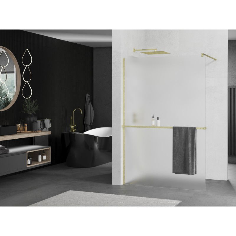 Mexen Kioto+ paroi de douche avec étagère Walk-in 130 x 200 cm, givre, or brossé - 800-130-121-55-30