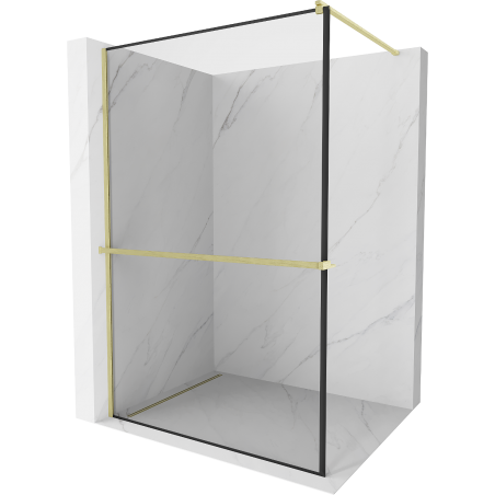 Mexen Kioto+ paroi de douche avec étagère Walk-in 100 x 200 cm, motif noir, or brossé - 800-100-121-55-70