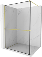 Mexen Kioto+ paroi de douche avec étagère Walk-in 120 x 200 cm, cadre noir, or brossé - 800-120-121-55-70
