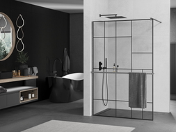 Mexen Kioto+ paroi de douche avec étagère Walk-in 110 x 200 cm, motif noir, gris canon brossé - 800-110-121-66-78