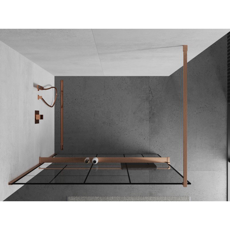Mexen Kioto+ paroi de douche avec étagère Walk-in 70 x 200 cm, motif noir, cuivre brossé - 800-070-121-65-78
