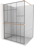 Mexen Kioto+ paroi de douche avec étagère Walk-in 100 x 200 cm, motif noir, cuivre brossé - 800-100-121-65-78